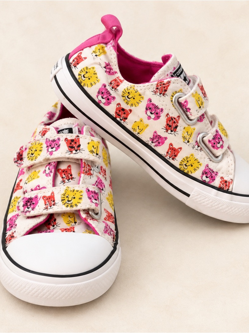 Converse Kids Canvas Sneakers in Pink, Yellow & Red Animal Print / Lions Tigers